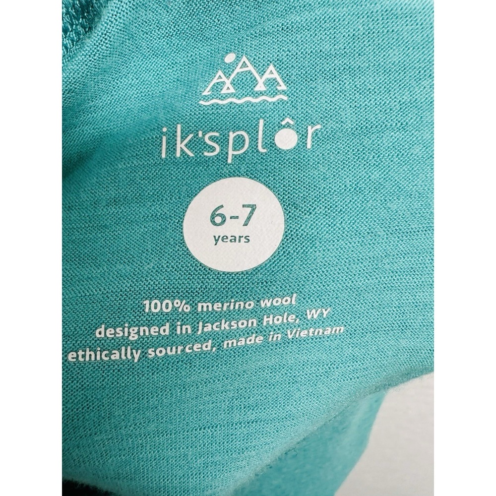 IKSPLOR Base Layer Top Kid's Sz 6-7 100% Merino Wool Teal Thumbhole Ski Winter - Picture 4 of 9